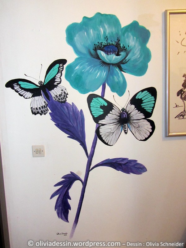 Fresque aux papillons et pavot par Olivia Schneider