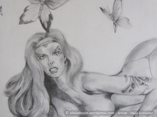 Détail visage de "La femme aux papillons" par Olivia Schneider
